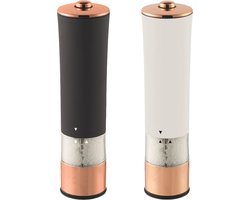 Elektrische Kruidenmolen - Zout En Pepermolens Zwart - Aanpasbare Malingsterkte + Grote Capaciteit - 2 Stuks - Keukenapparatuur Zwart/Wit