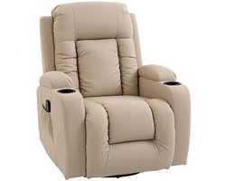 Elektrische Massagestoel - Massagefauteuil met Schommel-, Lig-, Verwarming en 360°-Draaifunctie - 8 Vibratiekoppen - 3 Standen - Kantelbaar tot 145° - tot 135 kg - met Afstandsbediening - Relaxfauteuil - Relaxstoel - TV stoel - Crèmewit