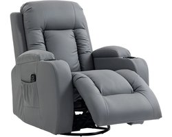 Elektrische Massagestoel - Massagefauteuil met Schommel-, Lig-, Verwarming en 360°-Draaifunctie - 8 Vibratiekoppen - 3 Standen - Kantelbaar tot 145° - tot 135 kg - met Afstandsbediening - Relaxfauteuil - Relaxstoel - TV stoel - Lichtgrijs