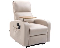 Elektrische Massagestoel - Power Massagefauteuil met Opklapbare Tafel - 4 Massagestanden - 145 Graden Kantelbaar - Draaibaar - met Afstandsbediening - Relaxfauteuil - TV Stoel - Beige
