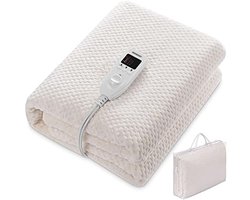 Elektrische Onderdeken Coral Fleece 150x80cm met Timer en 5 Temperatuurstanden - 60W Warmtedeken Crème Kleur - Beige