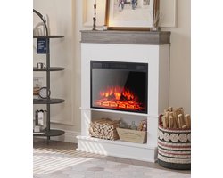 Elektrische open haard met schoorsteenrek en houtafwerking voor stijlvolle warmte in huis