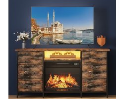 Elektrische Open Haard TV-Meubel met LED Verlichting en 6 Laden - Multifunctionele TV-Stand met 3D Vlameffect en Verwarming voor Woonkamer en Slaapkamer – Geschikt voor TV’s tot 55 Inch A-Furniture