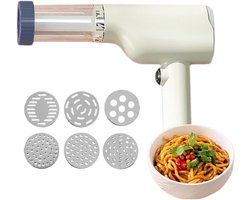 Elektrische pastamachine en pastamachine, draadloos, draagbaar, 6-in-1, multifunctioneel keukengereedschap voor idiyappam, pasta en zelfgemaakte pasta (wit)