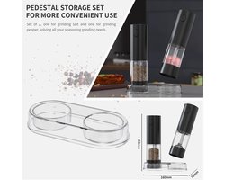 Elektrische peper- en zoutmolenset, oplaadbaar, instelbare maalgraad, inclusief opbergbasis, keukenapparatuur, zwart
