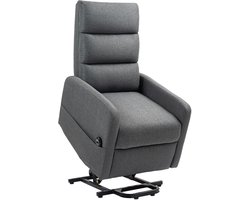 Elektrische relaxfauteuil met liftfunctie - afstandsbediening - zacht schuim - zijvak - linnenlook bekleding - grijs
