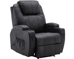 Elektrische relaxfauteuil met ligstand, trilmassage en verwarming - Zwart kunstleer