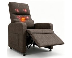 Elektrische Relaxfauteuil met Massage en Verwarming - Bruin - Linnen Uitstraling - Met Voetensteun en USB - Voor Thuis