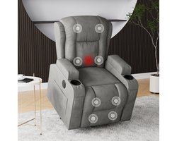 Elektrische Relaxfauteuil - met Massage- en Verwarmingsfunctie, Verticale Positioneringshulp, Voetsteun, USB-poort, Zakken, Massagestoel voor Slaapkamer, Woonkamer en Home Cinema (Grijs)