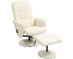 Elektrische Relaxfauteuil met Voetenbank - Massagestoel - 10 Massagepunten - 360° Draaibaar - Kantelbaar tot 145° - met Afstandsbediening - Verstelbare Rugleuning - tot 160 kg - Relaxstoel - TV Stoel - Loungestoel - Leesstoel - Kunstleer - Crèmewit
