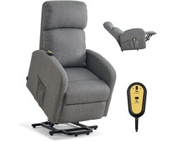 Elektrische relaxfauteuil - TV-fauteuil voor senioren - Traploze verstelling - Linnen bekleding - Massagefunctie - Afstandsbediening - Zijvakken - Hoogwaardig schuim - Lichtgrijs