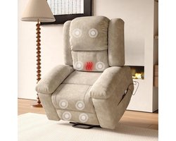 Elektrische Relaxfauteuil - Verstelbare Stoel - Volledige Ontspanning - Met Massage Verwarming - 106x83x93 cm - Beige