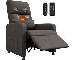 Elektrische Relaxstoel met Massage en Verwarming - Verstelbare TV-stoel (105-165°) - Linnen Look - Max. 180 kg - Inclusief Afstandsbediening & Geheugenfunctie - bruin