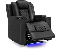 Elektrische Relaxstoel - Relaxstoelen - Massagestoel - Loungestoel - met Massagefunctie - en LED - Verstelbare TV Stoel - Loungebank - voor Woonkamer of Slaapkamer – Kunstleer - Zwart
