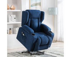 Elektrische Relaxstoel, Woonkamer, Massage TV Kantelfunctie, Trillingen, Verstelbare Rugleuning met Voetensteun en Bekerhouder, Stof, Blauw