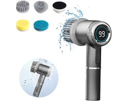 Elektrische roterende vloerreiniger, 6 snoerloze reinigingsborstels met verwisselbare reinigingskoppen, krachtige douchevloerreiniger voor badkamers, badkuipen, tegels en vloeren. (Grijs)