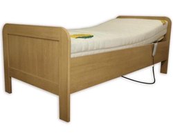 Elektrische Seniorenbed inclusief orthopedische bamboe traagschuim matras 90x200 Eiken