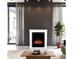 Elektrische Sfeerhaard met Schouw 70×71×22 cm – 1800W – Altameubel Lugano Deluxe – LED Vlammen, Vrijstaand, Met Verwarming, Timer & Afstandsbediening – Realistisch Vuur, Energiebesparend, Wit – Luxe Elektrische Kachel Zonder Schoorsteen