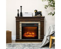 Elektrische sfeerhaard met schouw - Bruine decoratieve haard - 1800W verwarming - 80x21,6x67,8 cm - 3D vlameffect - Woonkamer Bruin