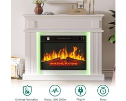 Elektrische Sfeerhaard TasalFurniture 58 cm – Realistisch 3D Vlameffect met 24 Kleuren LED Verlichting, Timer & Afstandsbediening – Vrijstaande Moderne Elektrische Open Haard voor Woonkamer – Oververhittingsbeveiliging – Wit 2000W