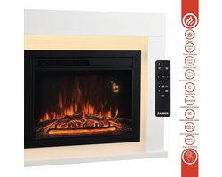 Elektrische Sfeerhaard Vrijstaand – 3D Vlameffect, LED Omgevingsverlichting in 13 Kleuren, Verstelbare Verwarming tot 2000W, Thermostaat & Afstandsbediening – Stijlvolle Witte Haard voor Woonkamer & Slaapkamer