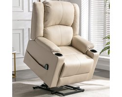 Elektrische Stoel, Relaxstoel, Massage en Ontspanning, Verstelbare Stasteun, Intrekbare Pedalen met 2 Bekerhouders, Oudere Mensen, Wit