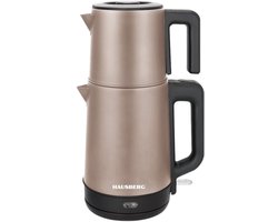 Elektrische Turkse Theepot & Waterkoker 2-in-1 - Hausberg HB-3636AU – 2L + 1L – 1800W – RVS – Warmhoudfunctie – Theemaker met RVS Theefilter
