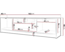 Elektrische TV-Kast met Haard TasalFurniture Lumina EF – 182 cm – Wit Hoogglans – Moderne TV-Meubel met Realistische LED-Vlammen & Verwarming – 1500W – Verstelbare Thermostaat – Luxe TV-Meubel met Open Haard & Gouden Accenten – Vrijstaand Design