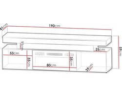 Elektrische TV-kast met Haard TasalFurniture SereneLux 190 cm – TV-meubel met Realistische LED-vlam, Verwarmingsfunctie & Kristaldecor – Zwart Hoogglans – TV-dressoir met Open Planken en Greeploze Deuren – Modern Luxe Lowboard