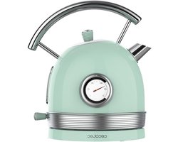 Elektrische waterkoker lichtgroen - 18 liter inhoud - 2200 W vermogen - ThermoSense 420 - vintage stijl - temperatuurmeter - basis 360 graden - roestvrij staal - Groen