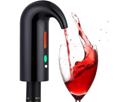 Elektrische wijnkaraf, automatische en draagbare wijnventilator, oplaadbaar via USB, inclusief siliconen slang en stoffen tas, filter en aan/uit-knop, accu 1500 mAh, zwart