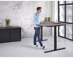 Elektrische zit-sta hoek wingbureau Teez breed 180CM diep 120CM bladkleur Licht Eiken framekleur Zwart (RAL9011) wingzijde Links