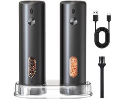 Elektrische zout- en pepermolen 2 stuks met een inhoud van 110 ml Elektrische kruidenmolen Externe verstelbare scherpte Eénhandsbediening Zwart