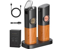 Elektrische zout- en pepermolen - navulbare basis - instelbare korrel - roestvrij staal - keuken - grill - houtnerf
