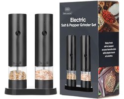 Elektrische zout en pepermolen - Oplaadbare automatische zout- en peperstrooiers - Keukenapparaten met extern instelbare maalgraad - Grotere trechter voor koken - Wooncadeau - 2 stuks Zwart