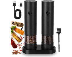 Elektrische zout- en pepermolen set – 2 stuks, verstelbare maalgraad,Automatische kruidenmolen met reinigingsborstel – voor BBQ, keuken en restaurant