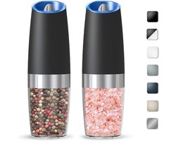 Elektrische Zout En Pepermolen Set Op Zwaartekracht Automatisch Instelbare Maalgraad Met Led Lampje Zwart 2 Stuks