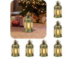 Elektronische kaarsenstandaards - 6 stuks - Interieurdecoratie - Mini-lantaarns - Kleine hangende LED-lantaarns - Geschikt voor tafeldecoratie op bruiloften en feesten - Themadecoraties - Vintage kleuren