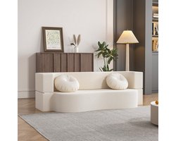 Elemango bedbank slaapbank tweepersoons in een uitklapbare slaapbank, hoekbank met kussens, schuimmatras met hoge dichtheid, multifunctionele lazy lounge slaapbank, wit