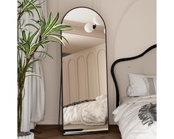 Elemango Full-length spiegel, 162 x 53 cm boogspiegel met staander, wandspiegel zwarte boog full body spiegel, om op te hangen of tegen de muur te zetten, slaapkamer spiegel