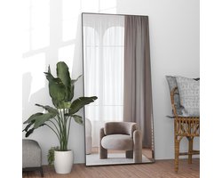 Elemango Volledige lengte spiegel 165x60cm Vloer spiegel grote zwarte spiegel lichaam rechthoekige spiegel voor slaapkamer woonkamer staand opknoping of leunend aluminiumlegering frame