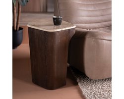 Eleonora Bijzettafel Luna travertin & mangohout 50x40cm - bruin