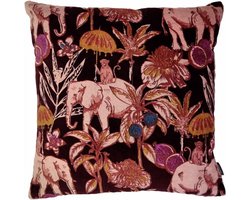 Elephant Print Bordo Kussen | 45 X 45 | Sierkussen Voor Woonkamer Of Slaapkamer