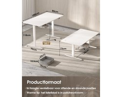 ElevateSmart 180x80 cm – Elektrisch Verstelbaar Bureau met Lades, USB-A Oplaadpoort & Kabelbeheer – Zit-Sta Bureau met Geheugenfunctie, Stabiel Metalen Frame – Wit – Ideaal voor Kantoor, Gaming & Thuiswerkplek - Novihome