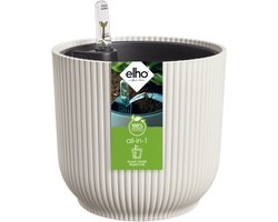 Elho All-in-1 Vibes Rond 18 + Swi 17 - Bloempot met Watermeter - 100% Gerecycled Plastic - Ø 18 cm - Linnen wit