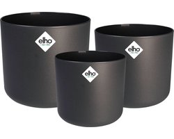 Elho B.for Soft Rond - Bloempotten voor Binnen - 100% Gerecycled Plastic - Set van 3 - Ø 14, 16, 18 cm - Antraciet
