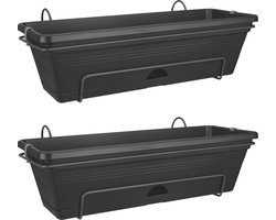 Elho Green Basics Allin1 - Balkonbak met Ophanging - 100% Gerecycled Plastic - Set van 2 - 50 cm - Living black