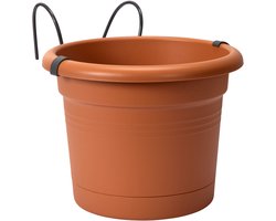 Elho Green Basics Potholder Allin1 Metaal 27 - Bloempot voor Balkon Buiten - Ø 19.5 x H 18.5 cm - Mild Terra