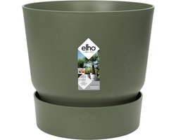 Elho Greenville Rond 25 - Bloempot voor Buiten met Waterreservoir - 100% Gerecycled Plastic - Ø 24.5 x H 23.3 cm - Blad groen