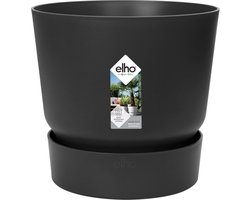 Elho Greenville Rond 40 - Grote Bloempot voor Buiten met Waterreservoir - 100% Gerecycled Plastic - Ø 39 x H 36.8 cm - Living black